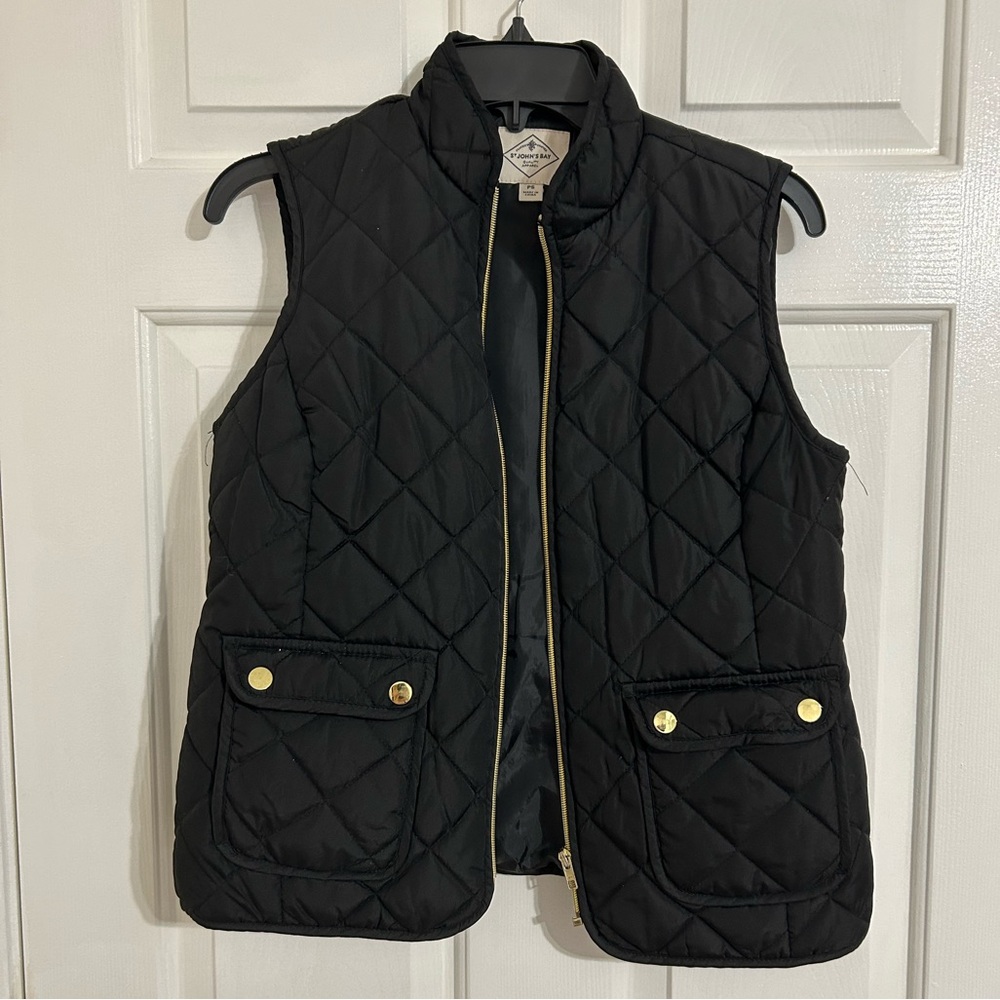 Black Quilted Vest with Gold Accents